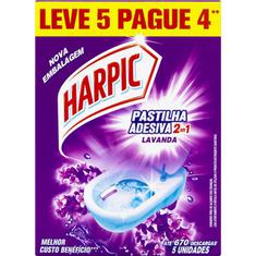 Pastilha Sanitária Adesiva Lavanda 2 em 1 Harpic Leve 5 Pague 4un.
