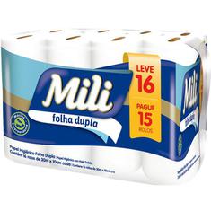 Papel Higiênico Mili Folha Dupla Lv16 Pg15 30m