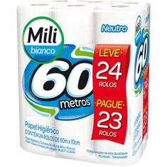 Papel Higiênico Bianco 60m Mili Leve 24 Pague 23un