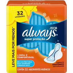 Absorvente Always Super Proteção Seca com abas 32 Unidades