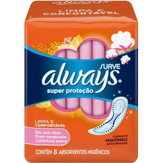 Absorvente Always Super Proteção Suave sem abas 8 Unidades