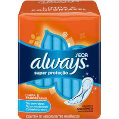 Absorvente Always Super Proteção Seca sem abas 8 Unidades