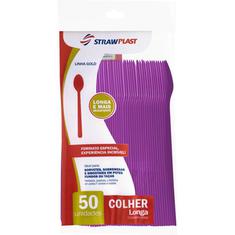 Colher Descartável Longa Roxa Strawplast 50un