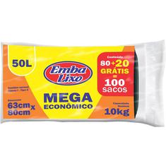 Saco para Lixo Preto Embalixo 50L 80un. + 20 Unidades Grátis