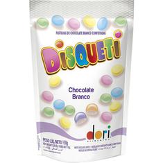 Confeito Disquete Chocolate Branco Sachê Dori 150g