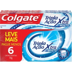 Creme Dental Tripla Ação Xtra White Colgate 70g 6un