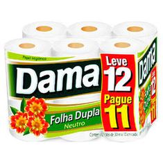 Papel Higiênico Folha Dupla Dama 30m Leve 12 Pague 11
