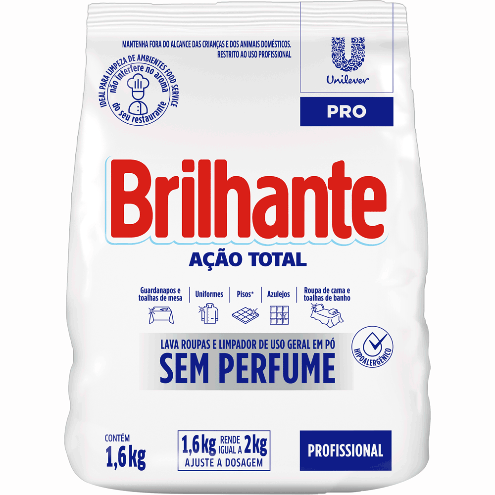 Lava Roupa em Pó sem Perfume Brilhante 1,6kg