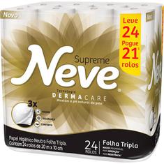Papel Higiênico Folha Tripla Neve 20m Leve 24 Pague 21 rolos