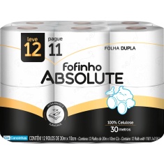 Papel Higiênico Folha Dupla Absolute 30m Fofinho Leve 12 Pague 11