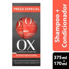 Kit Shampoo Nutrição Fortalecedora 375ml + Condicionador 170ml OX Cosméticos
