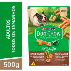 Biscoito para Cães Adultos Duo Frango e Cenoura, Frango e Espinafre Purina Extra Life Dog Chow 500g