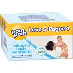 Kit Sabonete Infantil em Barra Hidratante Pom Pom 80g Leve 5 Pague 4