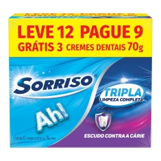 Creme Dental Sorriso Tripla Limpeza Completa 70g Leve 12 Pague 9