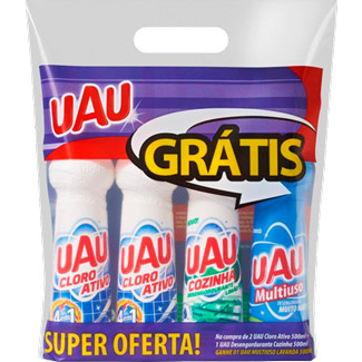 Kit UAU 2 Cloro Ativo 500ml + 1 Desengordurante 500ml Grátis Multiuso Lavanda 500ml