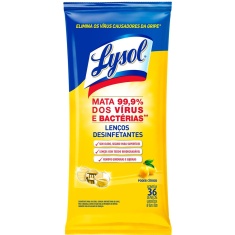 Lenço Umedecido Desinfetante Poder Cítrico Lysol 36 Unidades