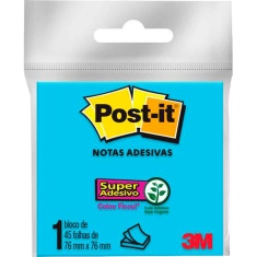Bloco de Notas com Adesivo Azul Post-it 76mm x 76mm 45 Folhas