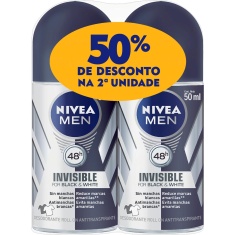 Desodorante Roll-On Invisible Black & White Nivea Men 2 Unidades 50ml Cada