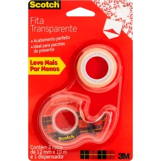 Dispensador e Fita Transparente Scotch 12mm x 10m 2 Unidades Leve Mais Pague Menos