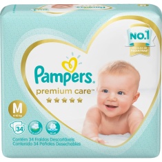 Fralda Descartável Infantil Premium Care M Pampers 34 Unidades