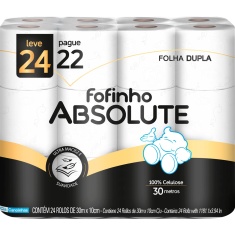 Papel Higiênico Folha Dupla Absolute 30m Fofinho Leve 24 Pague 22