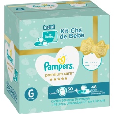 Kit Fralda Premium Care G Pampers 30 Un + Lenços Umedecidos Aloe Vera 48 Un