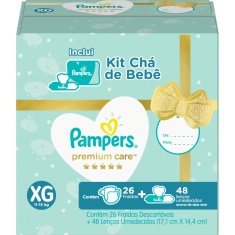 Kit Fralda Premium Care XG Pampers 26 Un + Lenços Umedecidos Aloe Vera 48 Un